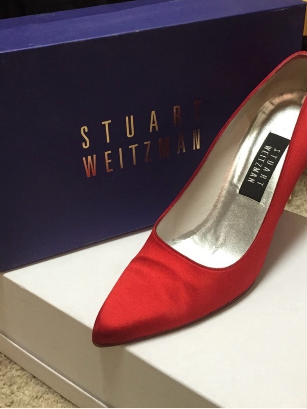 Stuart Weitzman Pointed Satin Pump Heels